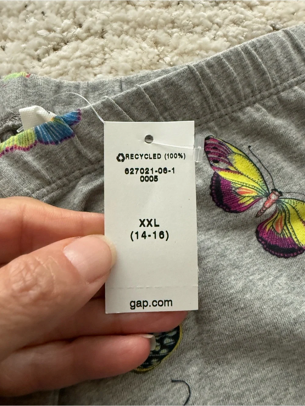 NWT Gap Kids Butterfly Print Leggings Gray XXL 14-16 Girls Cotton Stretch Pants